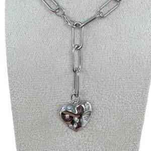 Silver Hammered Heart and Star Lariat Necklace
